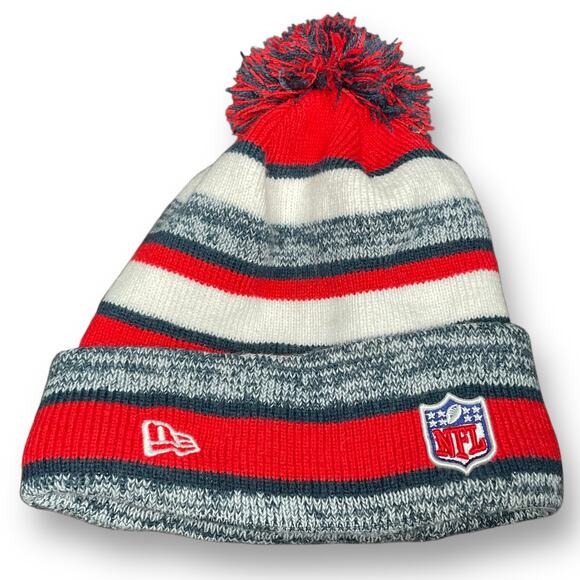 New England Patriots Beanie Pom Knit Hat NFL New Era Sport OS Football Gray Red - Picture 5 of 12